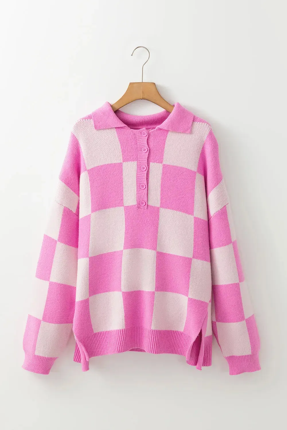 'Galena' Pink Checkered Sweater