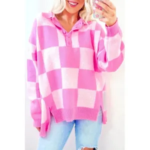 'Galena' Pink Checkered Sweater