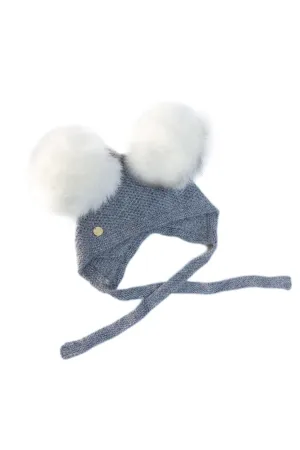 Grey Cashmere Faux Fur Pom Pom Bonnet