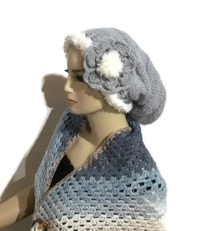Hat, knit hat, slouchy knit hat,  silver blue alpaca fiber, The silver blue alpaca hat, woman size