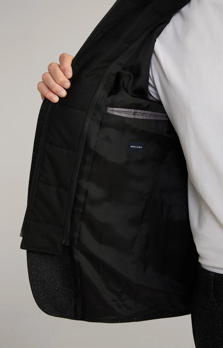 Hectar Wool & Silk Marled Field Coat in Black