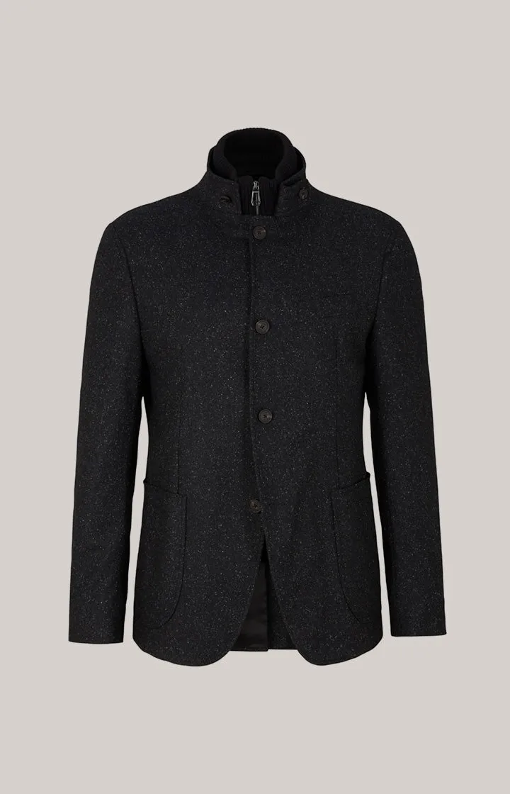 Hectar Wool & Silk Marled Field Coat in Black