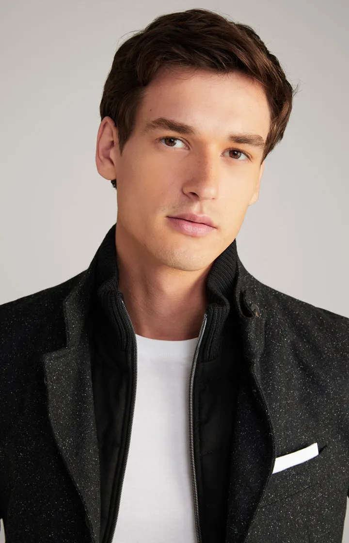 Hectar Wool & Silk Marled Field Coat in Black