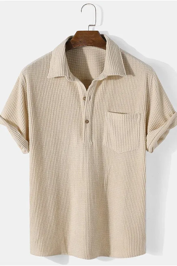 Hoooyi Waffle Lapel Solid Henley Shirts