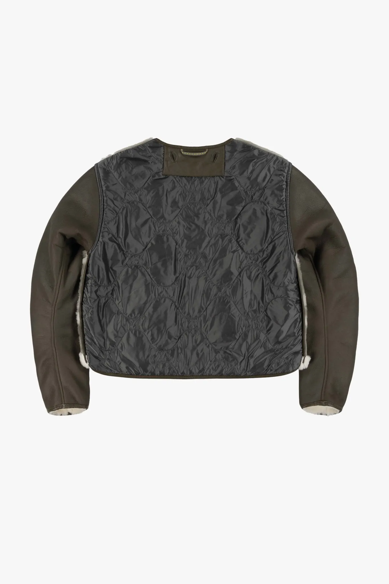 Intarsia Shearling Cropped Aviator Jacket - Taupe / Pale Jade