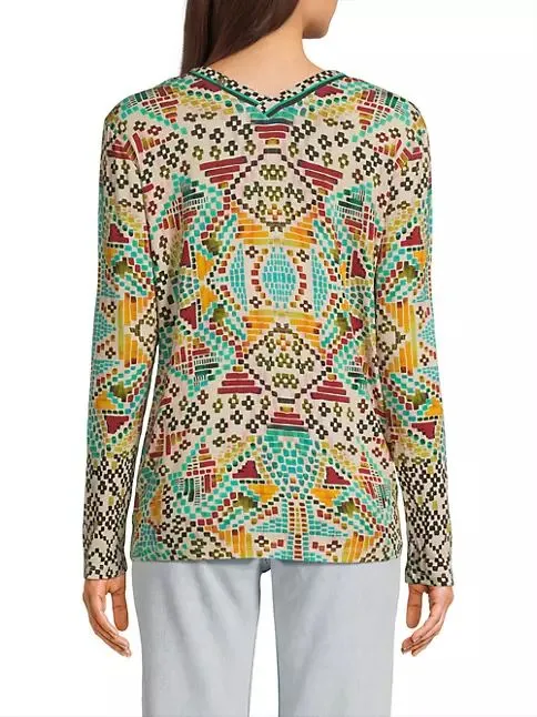 Johnny Was Etris Janie Favorite Long Sleeve Button Henley Tee Shirt Beige Top NEW