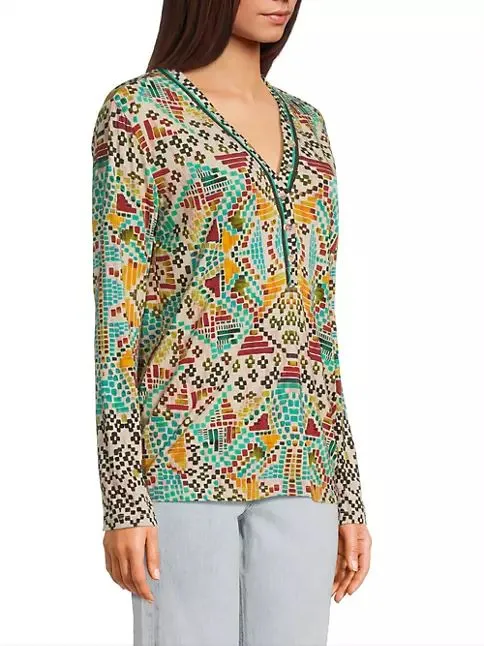 Johnny Was Etris Janie Favorite Long Sleeve Button Henley Tee Shirt Beige Top NEW