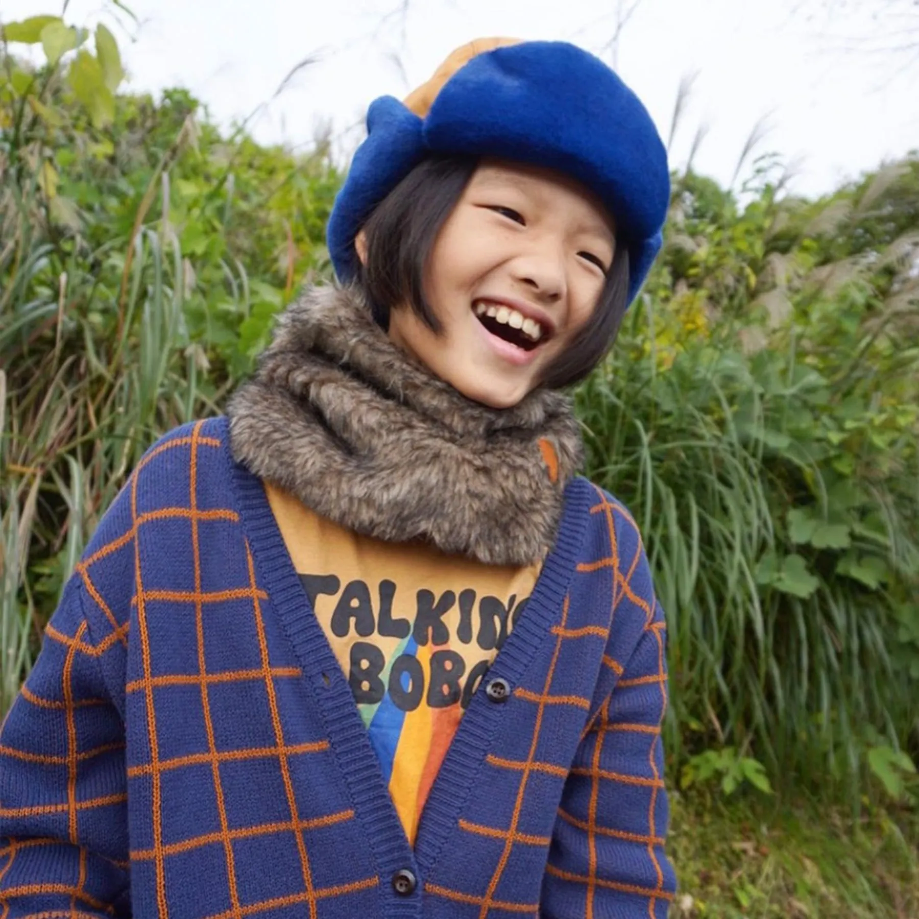 Kids Arctic Cub Hat: Cinnamon with Blue Fur