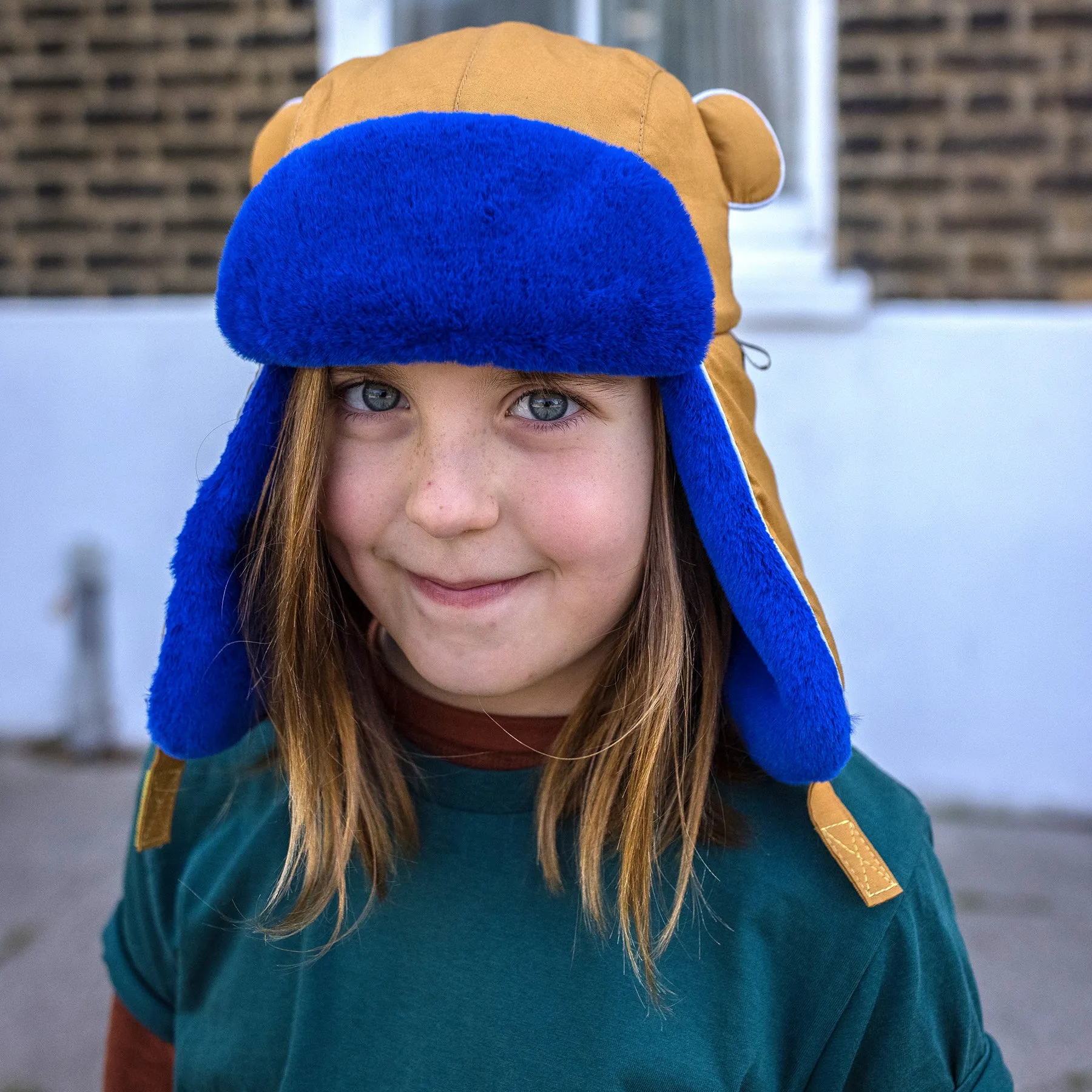 Kids Arctic Cub Hat: Cinnamon with Blue Fur
