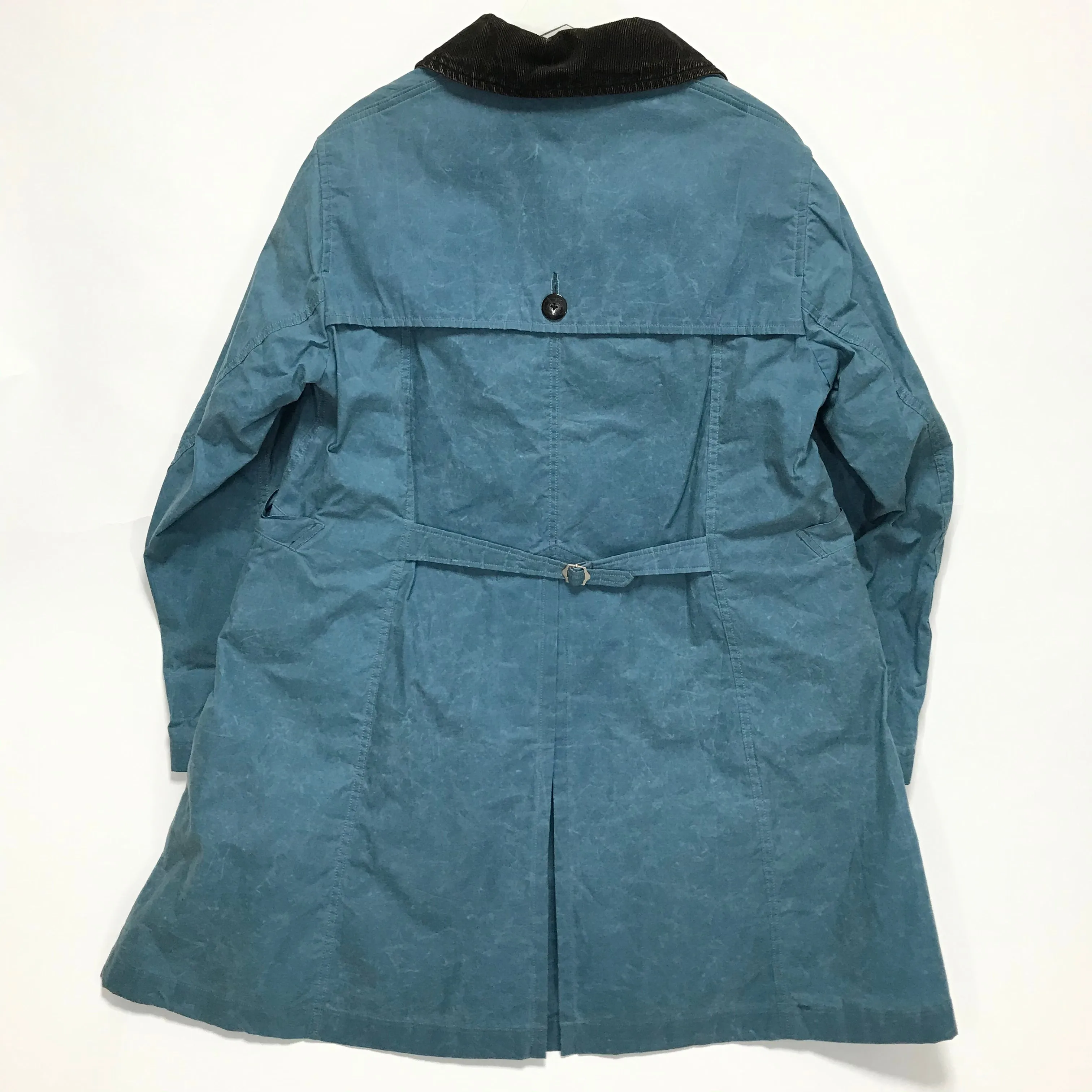 [L] Kapital Waxed Cotton Tweed Lined Trench Coat Blue