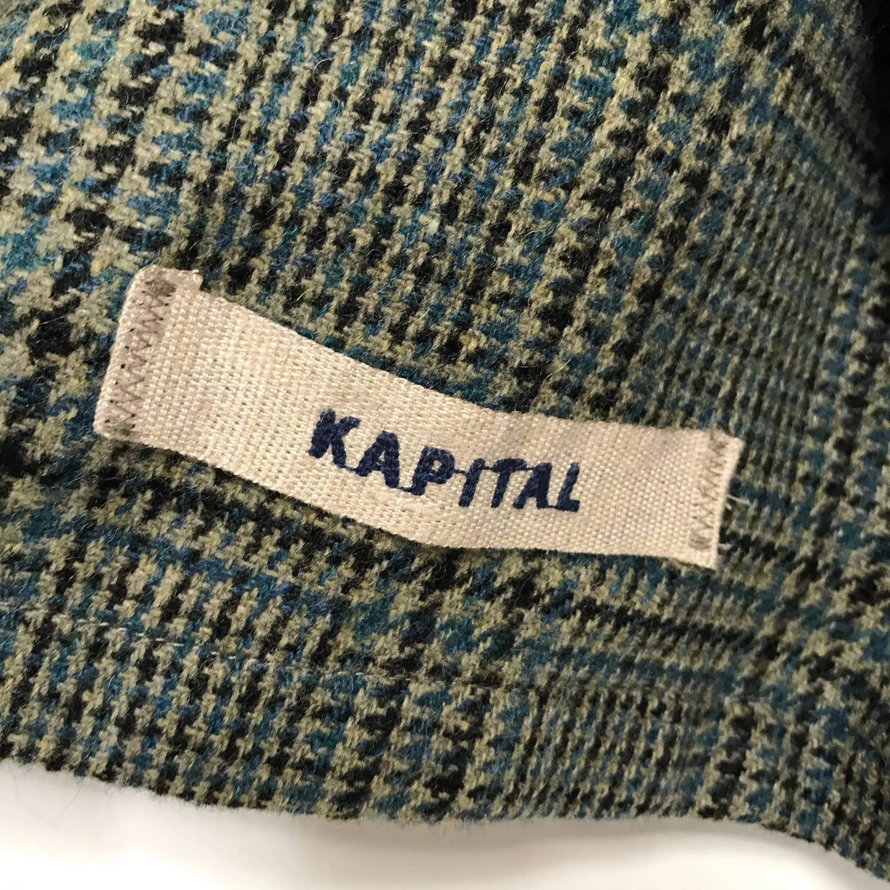 [L] Kapital Waxed Cotton Tweed Lined Trench Coat Blue