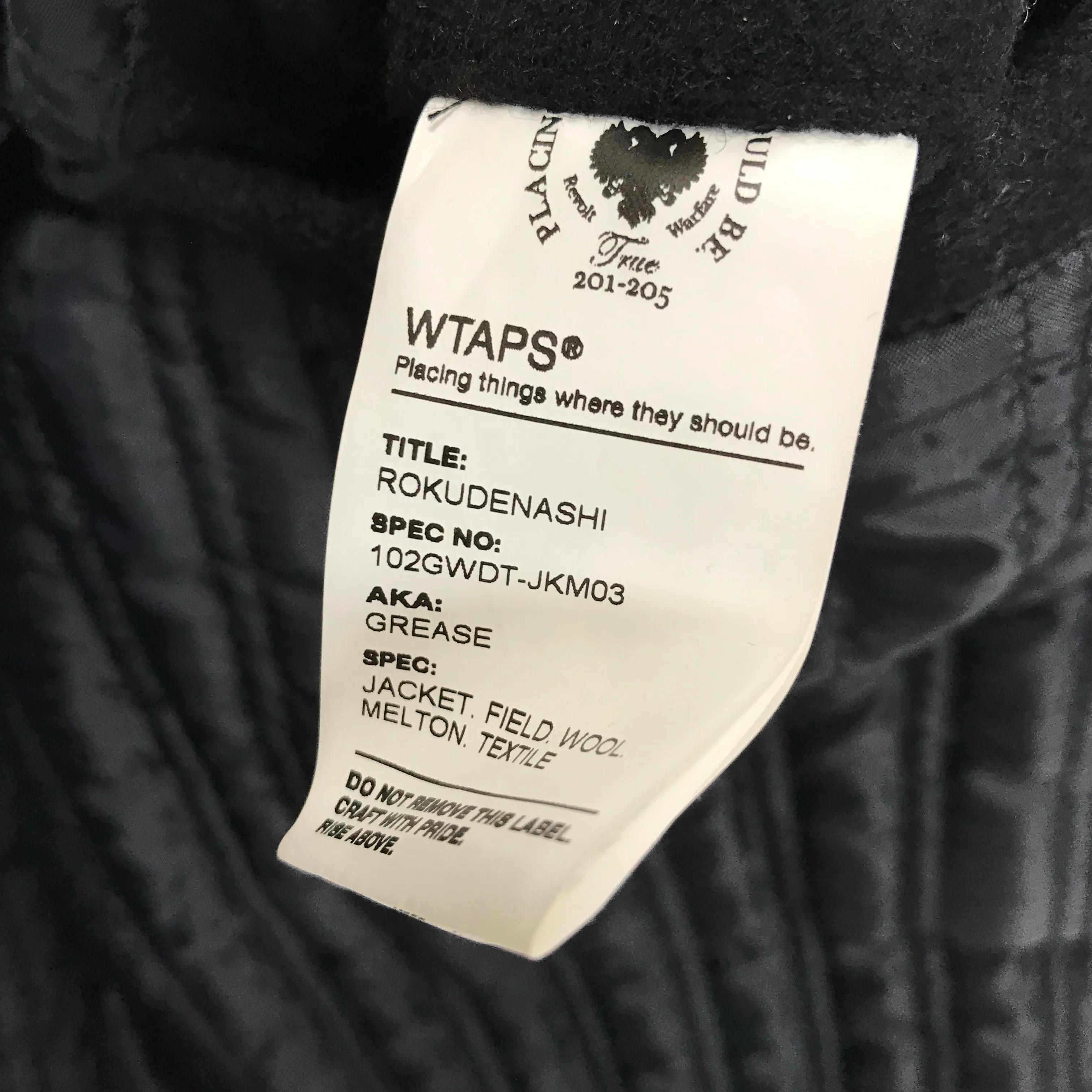 [L] WTaps 10AW Melton Wool Grease Jacket Black