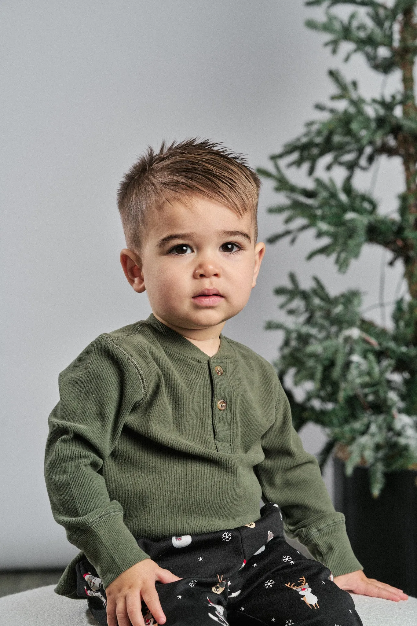 Little Bipsy Ribbed Henley - Pine