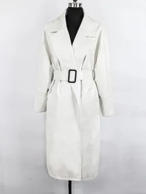 Long oversized leather trench coat  long sleeve lapel loose fit Fall Stylish black