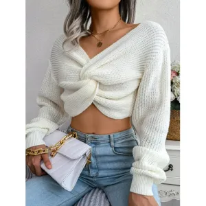 'Lumina' Cropped Cross-Knot Knit Sweater