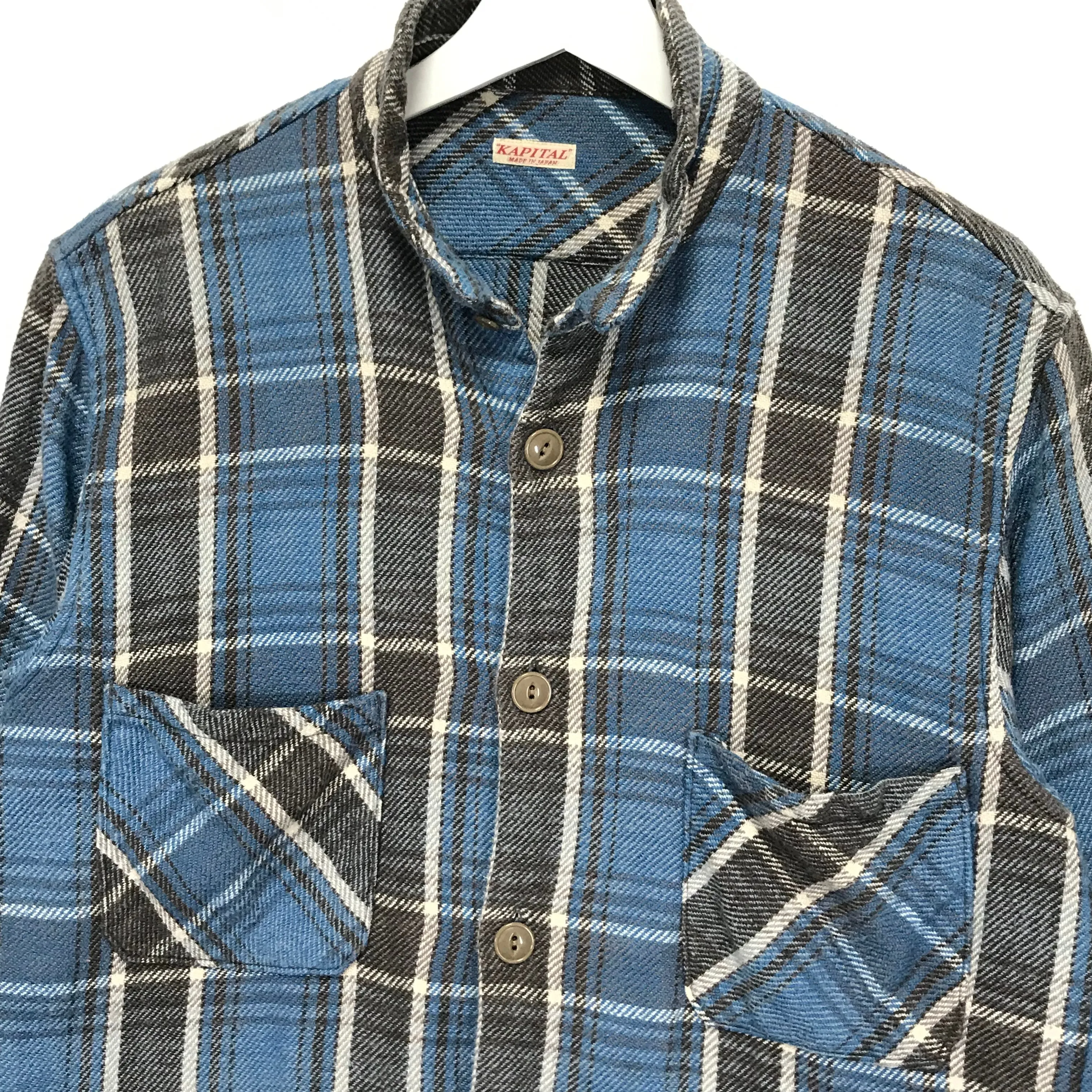 [M]  Kapital Mock Neck Flannel L/S Shirt Blue