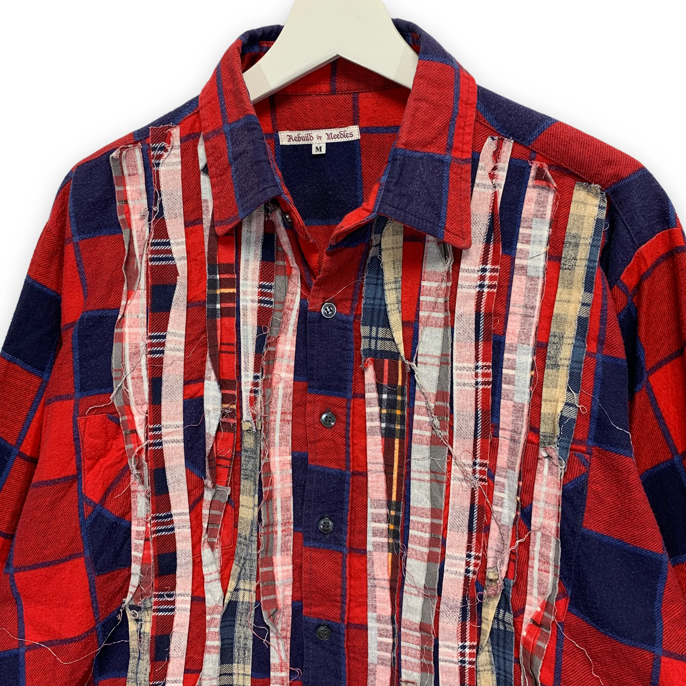 [M] Needles Rebuild Ribbon Cut Oversized Flannel Shirt