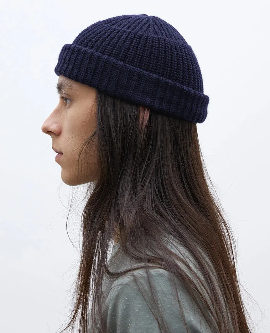 Machine Knit Watch Cap Navy