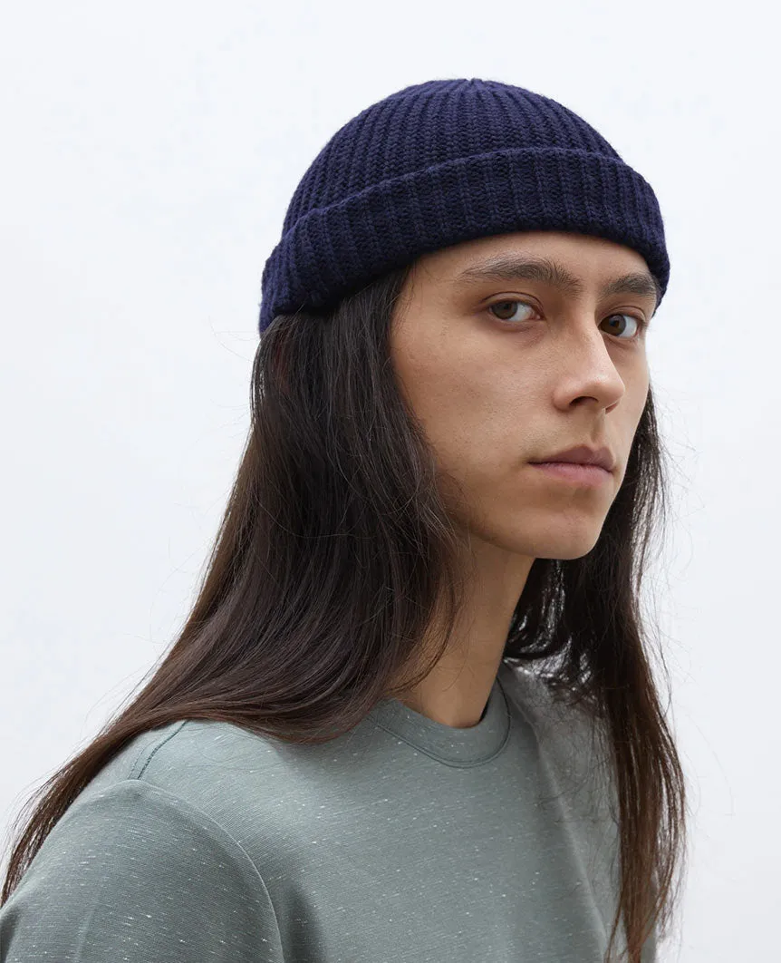 Machine Knit Watch Cap Navy