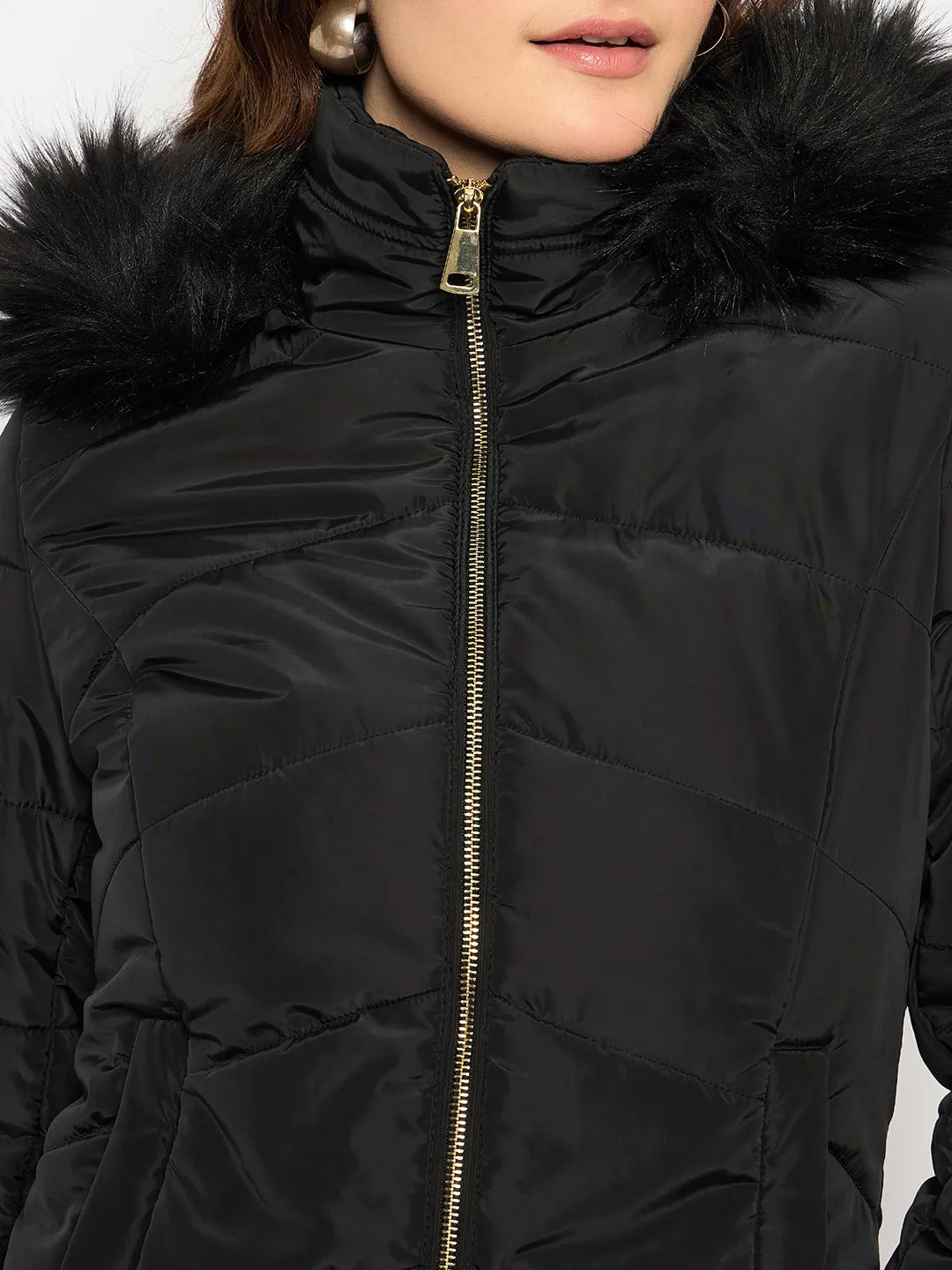 Madame Hooded Black Quilted Jacket