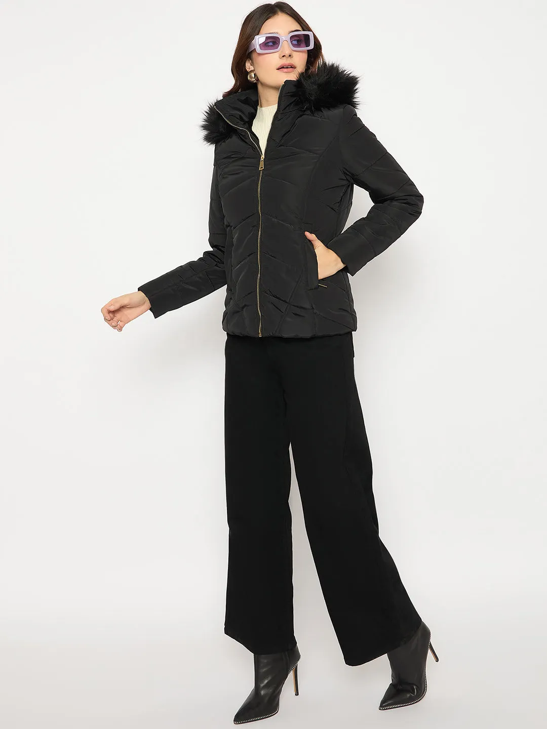 Madame Hooded Black Quilted Jacket