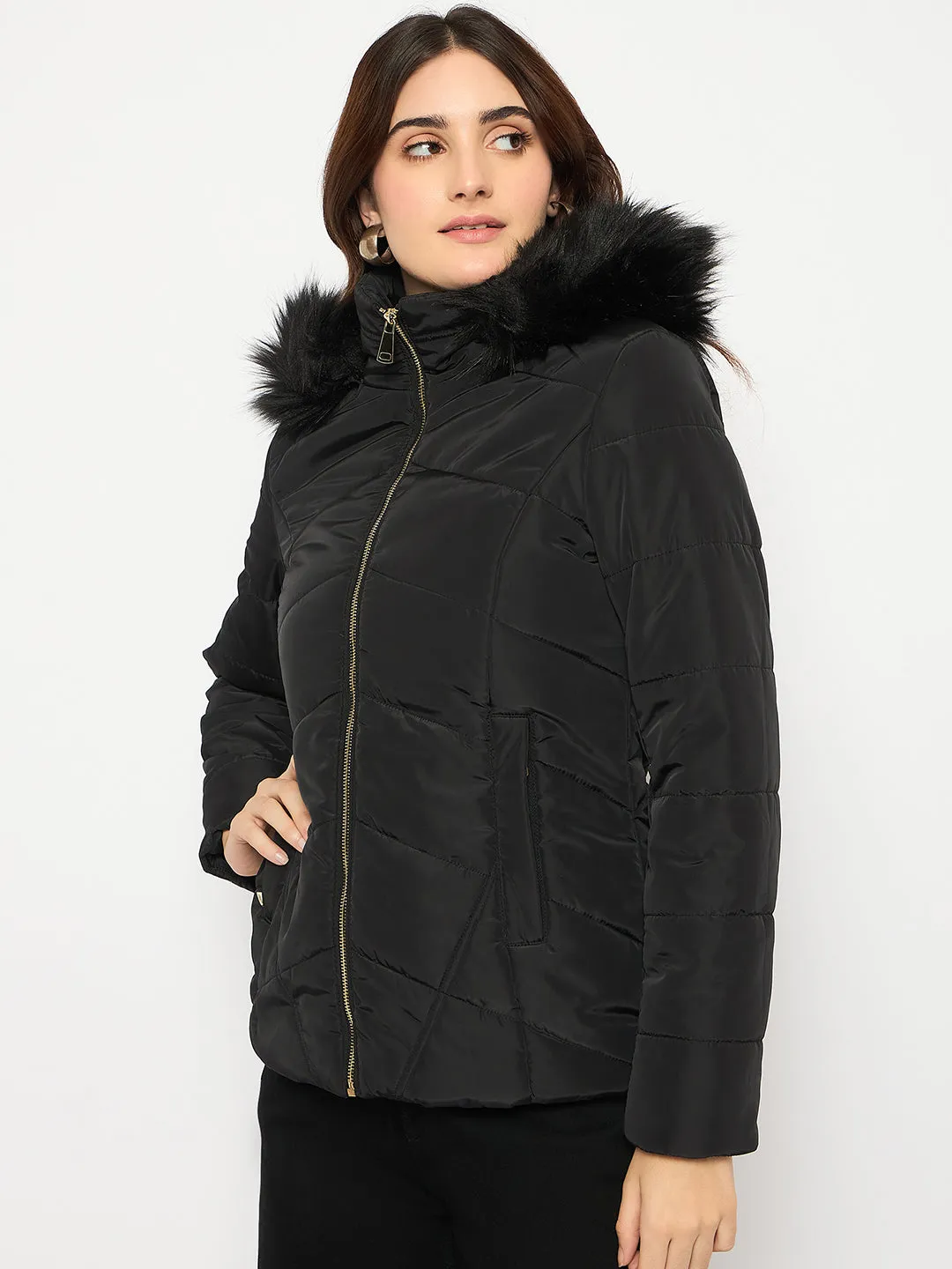 Madame Hooded Black Quilted Jacket