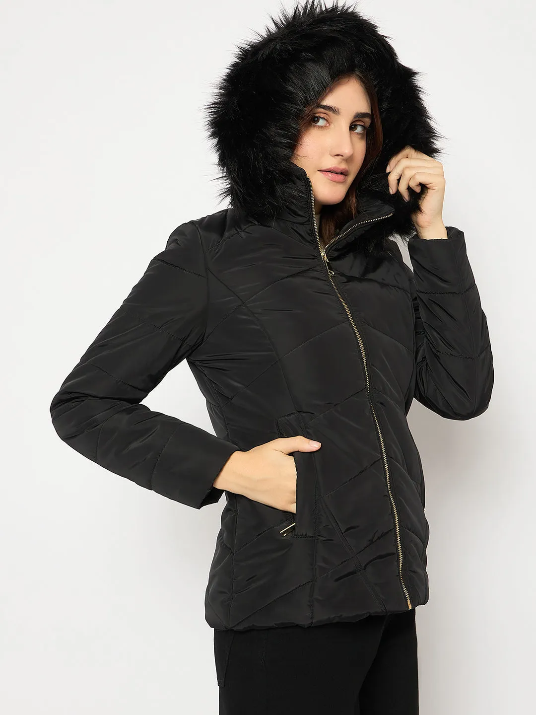 Madame Hooded Black Quilted Jacket