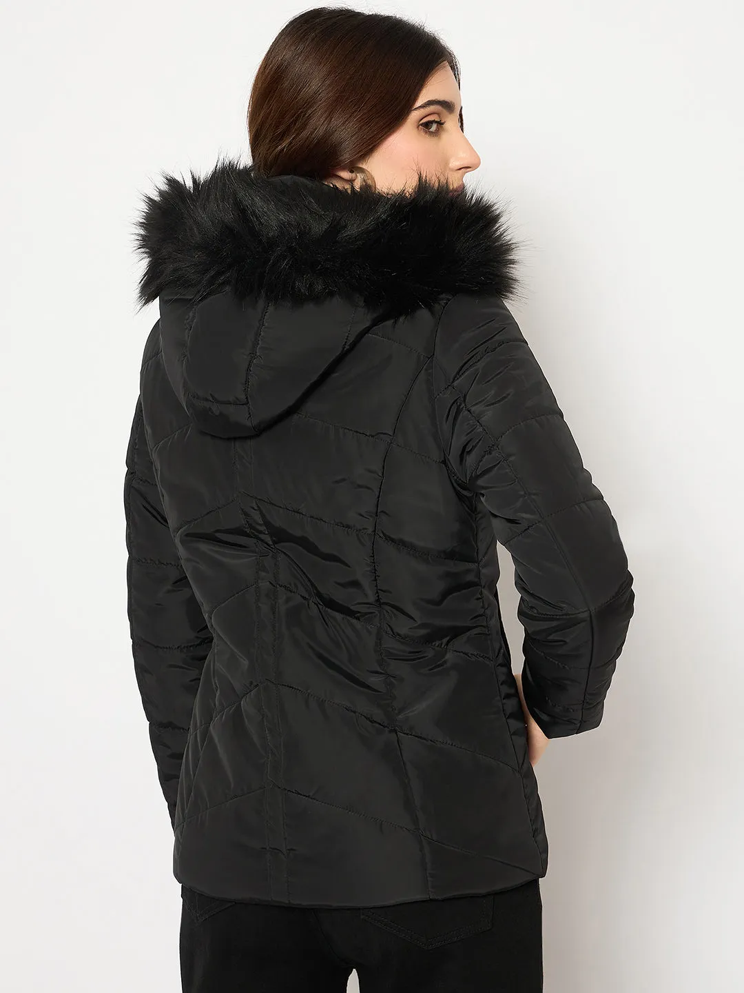 Madame Hooded Black Quilted Jacket