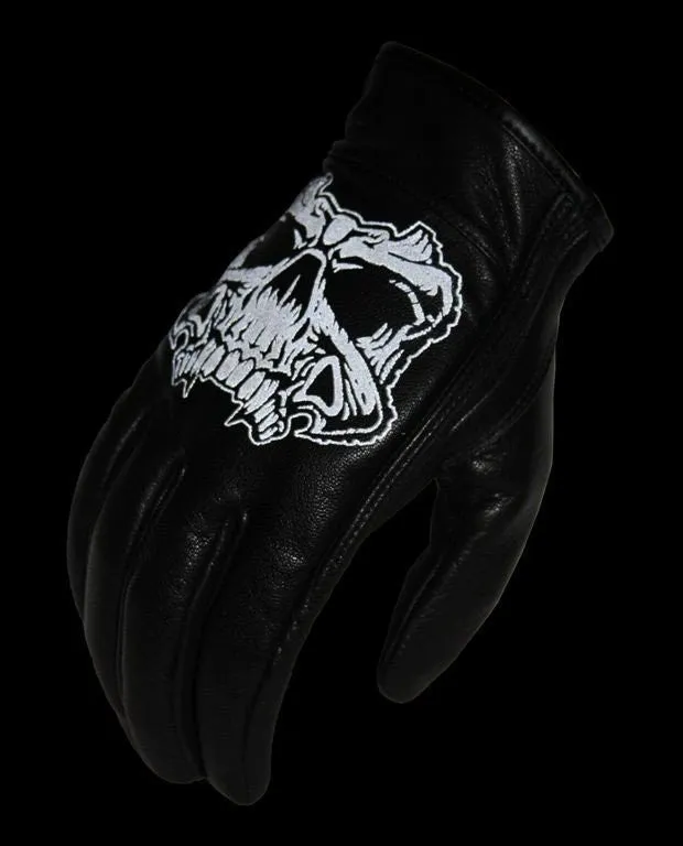 Men's Motorcycle butter soft gel palm reflective skull leather gloves