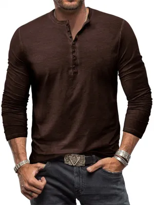 Men's Vintage Comfy Long Sleeve Washed Henley Shirts