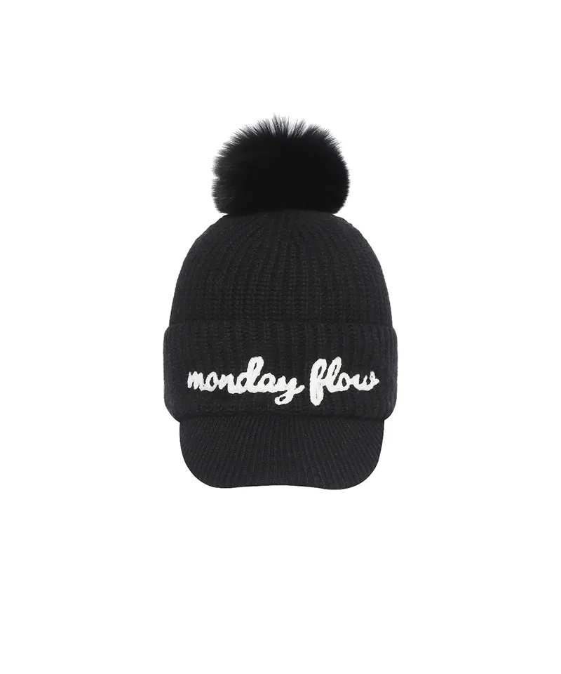 Monday Flow Real Fur Wool Knit Cap - Black