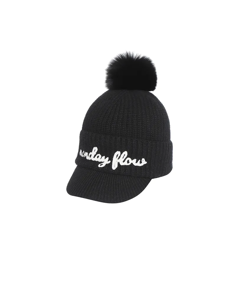 Monday Flow Real Fur Wool Knit Cap - Black