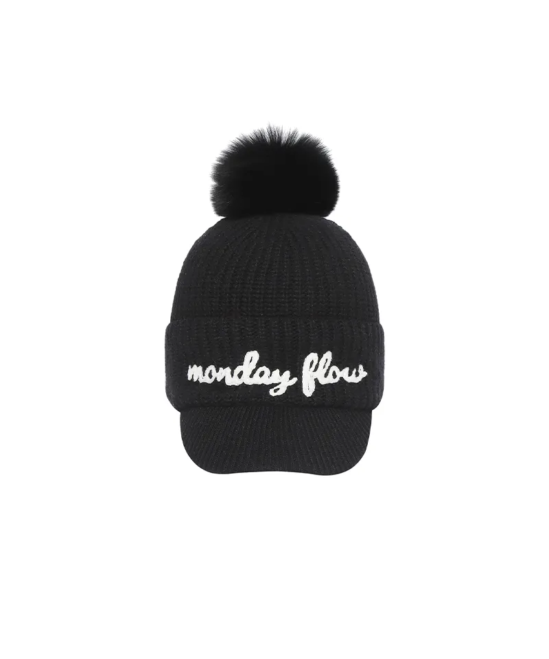 Monday Flow Real Fur Wool Knit Cap - Black