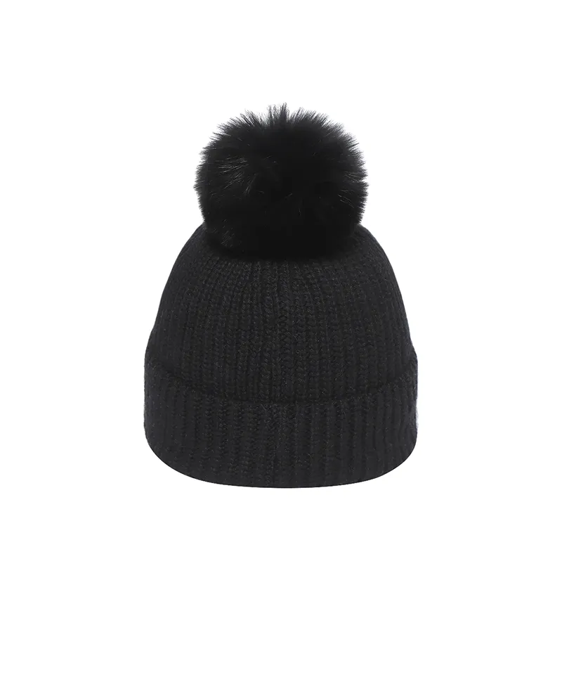 Monday Flow Real Fur Wool Knit Cap - Black