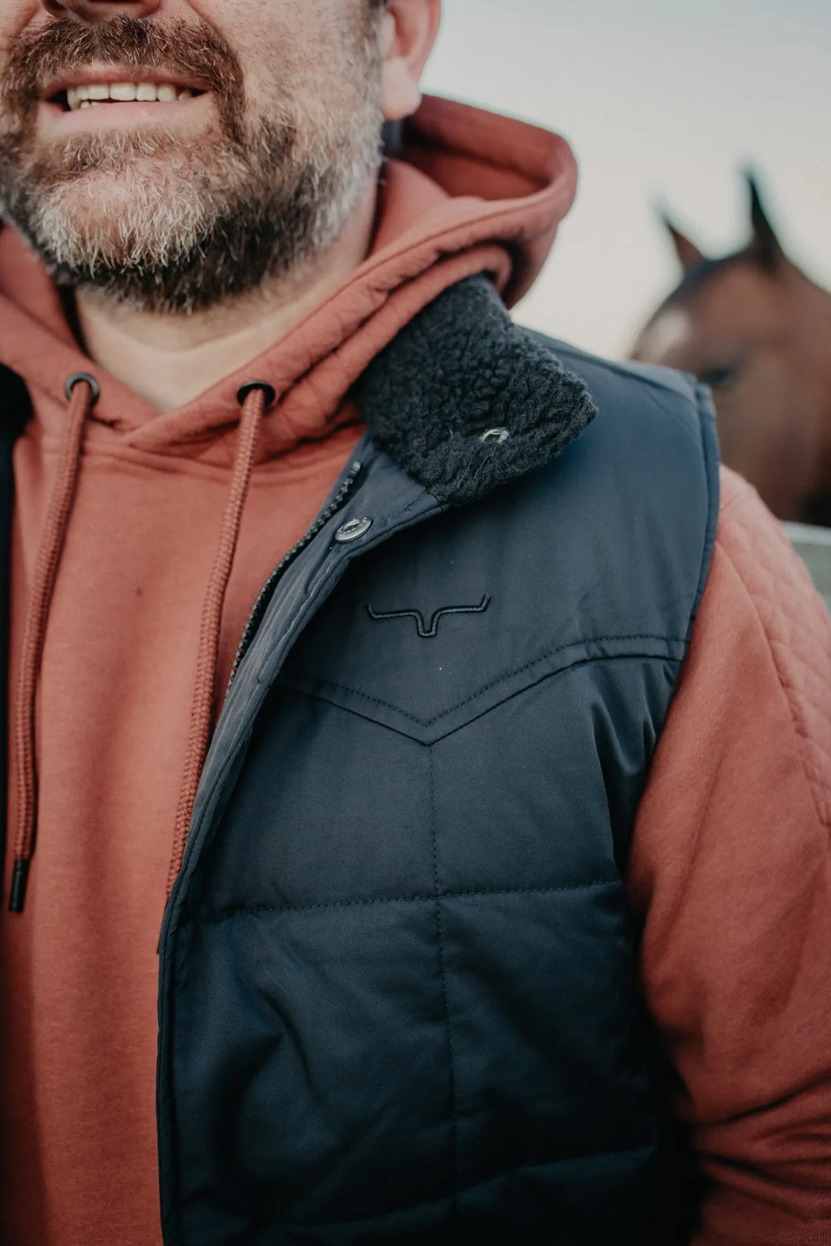 'Muir Trail' Men's Black Quilted Vest with Sherpa Lining by Kimes Ranch (M-XXL)