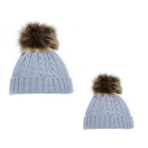 Mummy and Baby Matching Pom Pom Hats - Grey