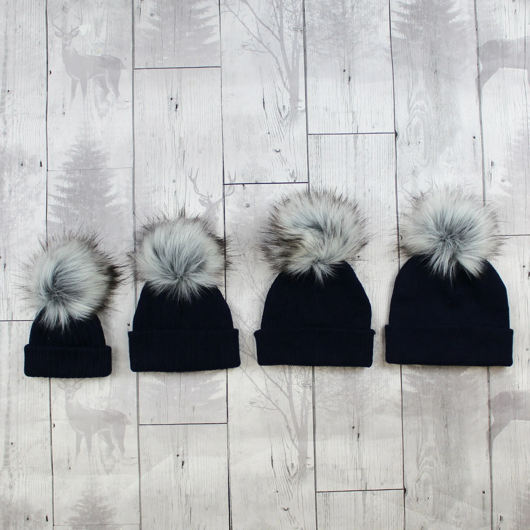 Navy Faux Fur Baby Pom Pom Hat