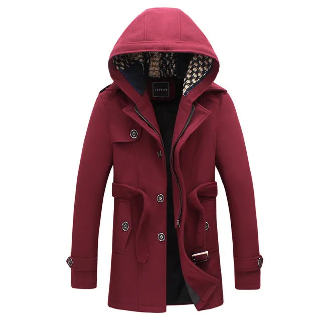 New 2018 Autumn/Winter Men's Fashion Brand Men Long Section Men Plus Cotton Coat Thick Woolen Coat Hooded woolen jacket