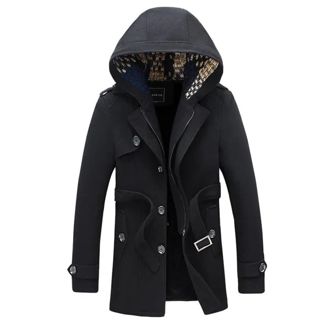New 2018 Autumn/Winter Men's Fashion Brand Men Long Section Men Plus Cotton Coat Thick Woolen Coat Hooded woolen jacket