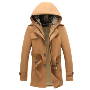 New 2018 Autumn/Winter Men's Fashion Brand Men Long Section Men Plus Cotton Coat Thick Woolen Coat Hooded woolen jacket