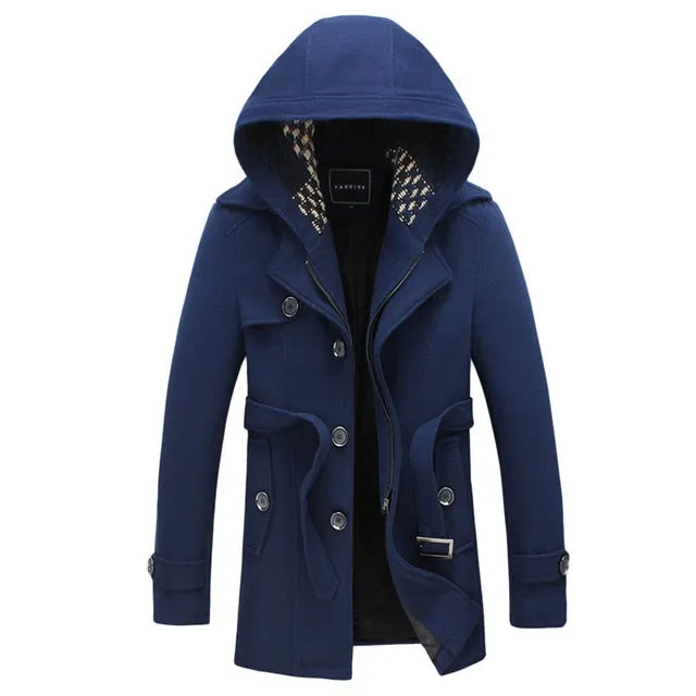 New 2018 Autumn/Winter Men's Fashion Brand Men Long Section Men Plus Cotton Coat Thick Woolen Coat Hooded woolen jacket