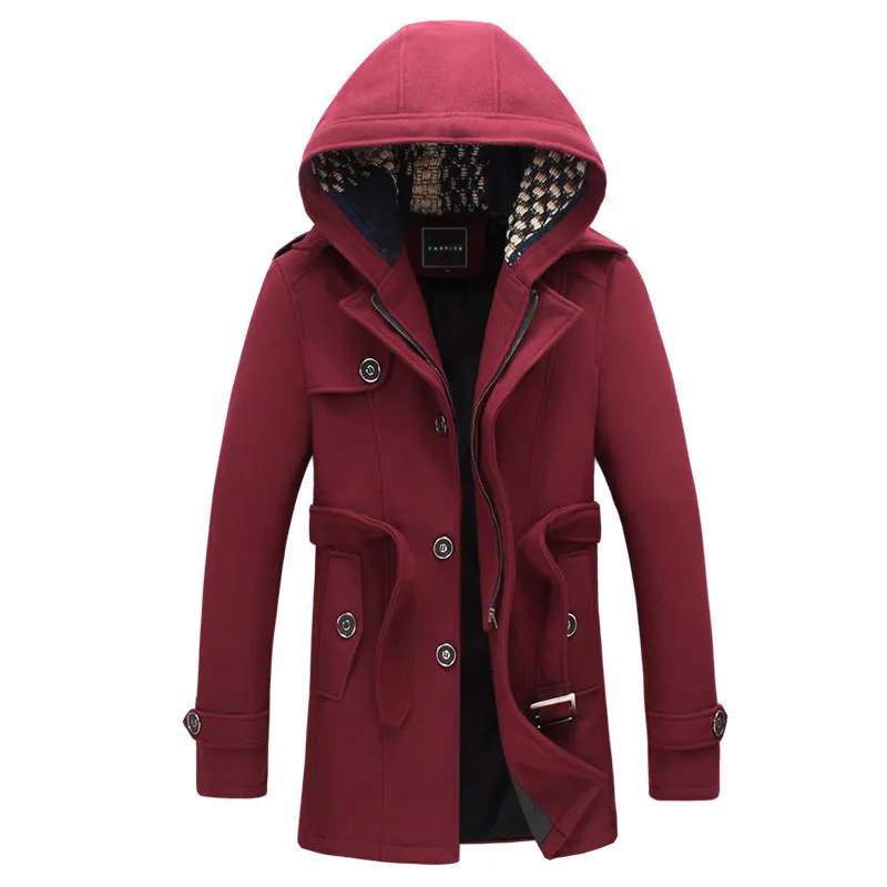 New 2018 Autumn/Winter Men's Fashion Brand Men Long Section Men Plus Cotton Coat Thick Woolen Coat Hooded woolen jacket