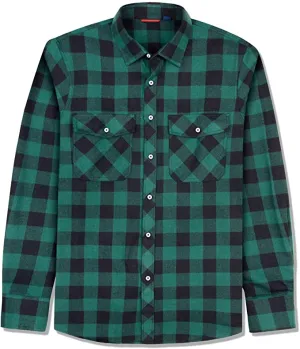 New J.VER Men's Flannel Plaid Shirts Long Sleeve Regular Fit Button Down Casual in Green/Black, Sz L!