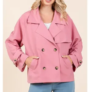 NWT Double Breasted Long Sleeved Cropped Trench Coat Pink Jacket, Spring Fashion