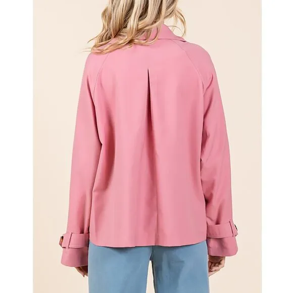 NWT Double Breasted Long Sleeved Cropped Trench Coat Pink Jacket, Spring Fashion