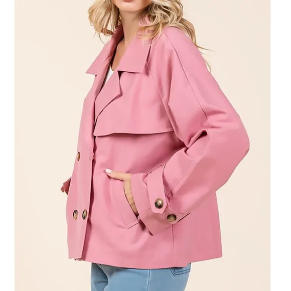 NWT Double Breasted Long Sleeved Cropped Trench Coat Pink Jacket, Spring Fashion