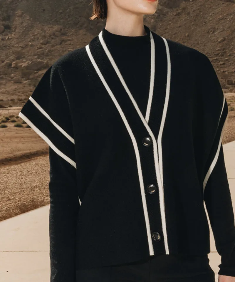 OBER Golf Color Block V-Neck Knit Vest - Black