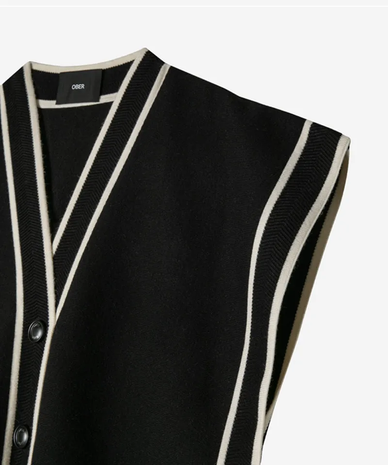 OBER Golf Color Block V-Neck Knit Vest - Black