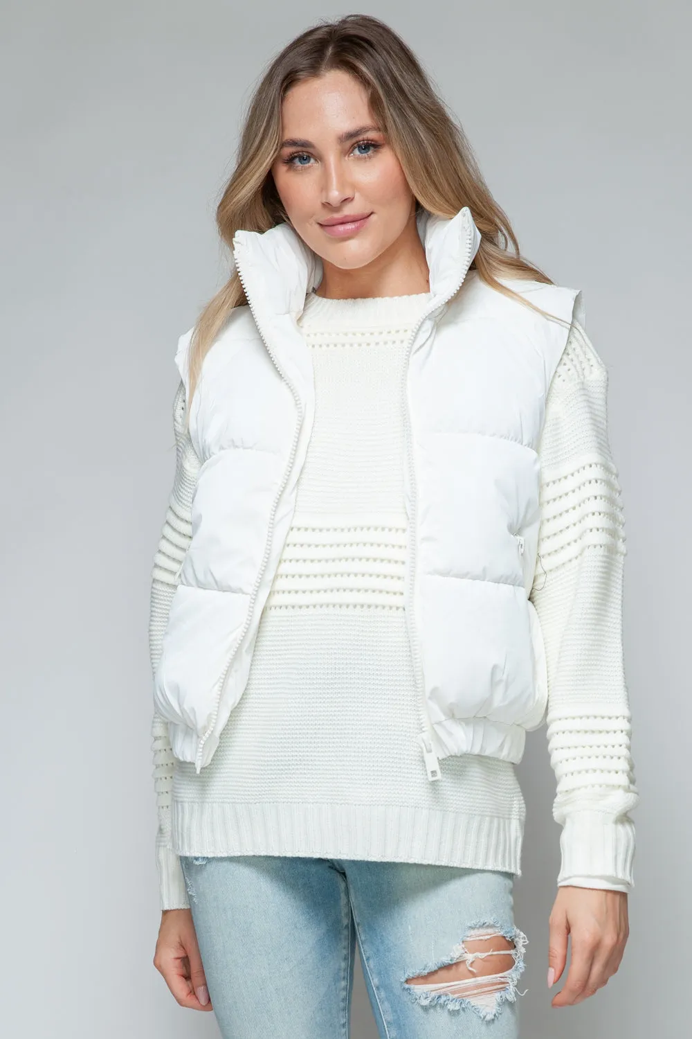 Off White Fine Faux Fur Lining Quilted Vest