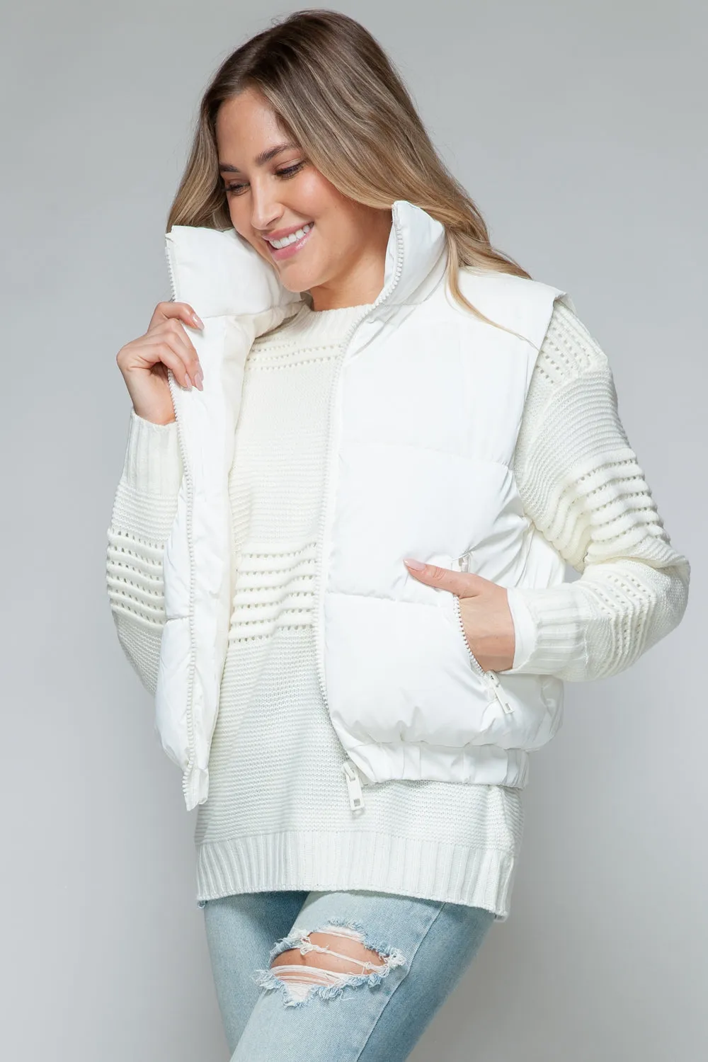 Off White Fine Faux Fur Lining Quilted Vest